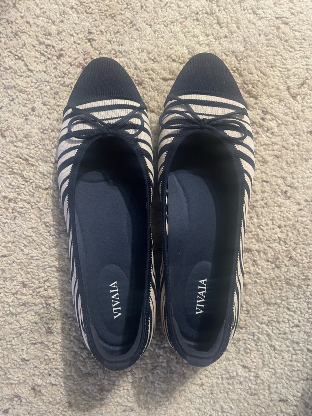 Vivaia Navy and White Striped Ballet Flats